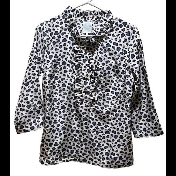 Devon Baer Leopard Print Ruffle Silk Blouse Top Sz S - Picture 1 of 4